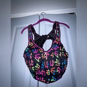 Cacique Sports Bra 42D black neon hearts